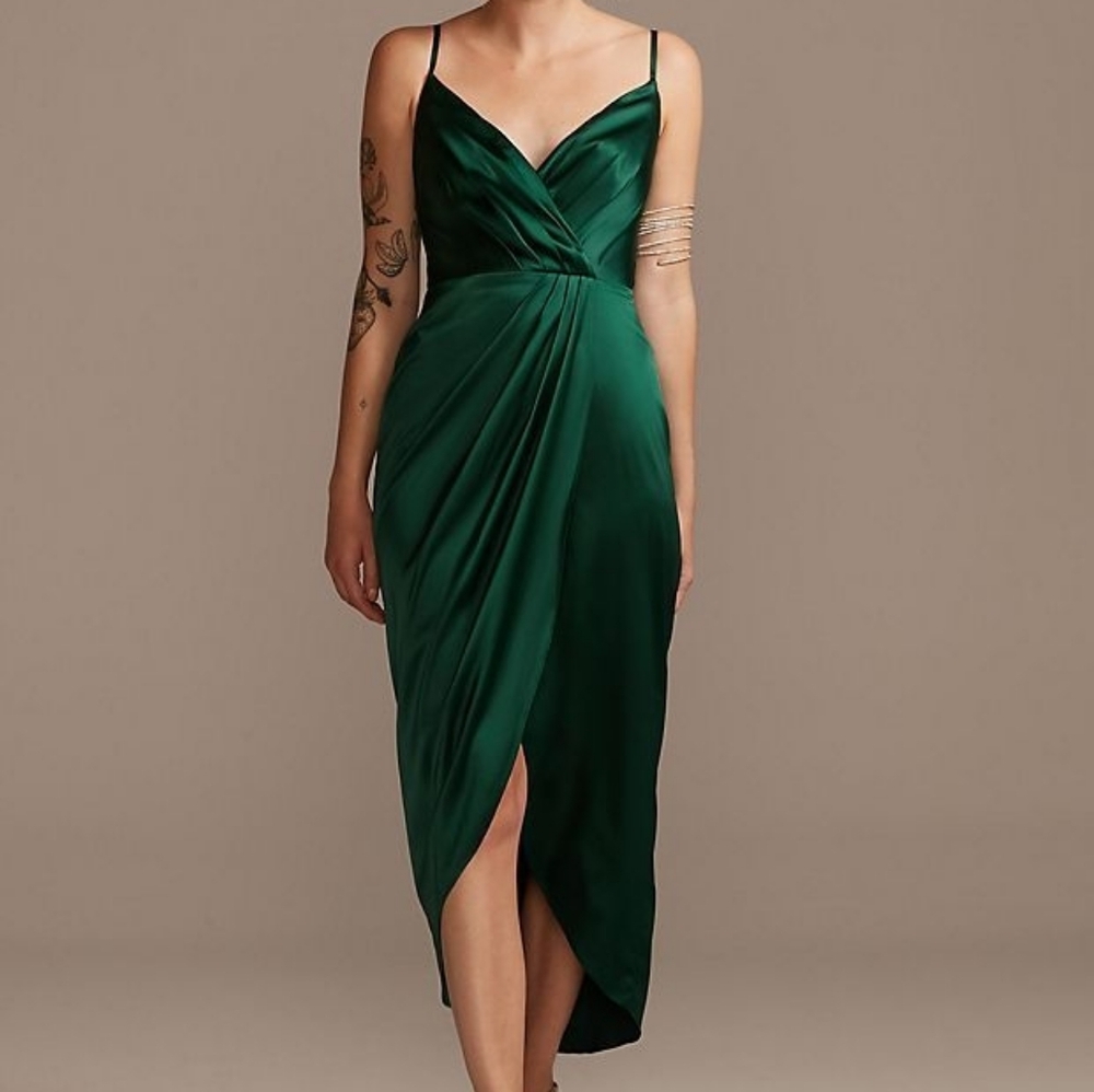 David's Bridal Satin Tulip Dress Green 10